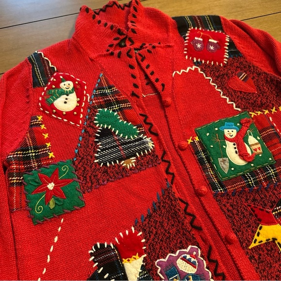 Vintage 90s Christmas Holiday Sweater Red Knit Cardigan Designers Originals P/L - Picture 2 of 10